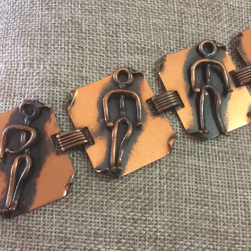 Vintage Copper Stick Figures Bracelet Rare Funky